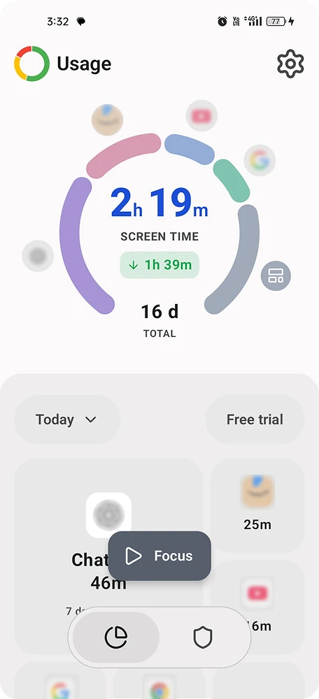 Logs on Android: today’s screen time, broken down by app