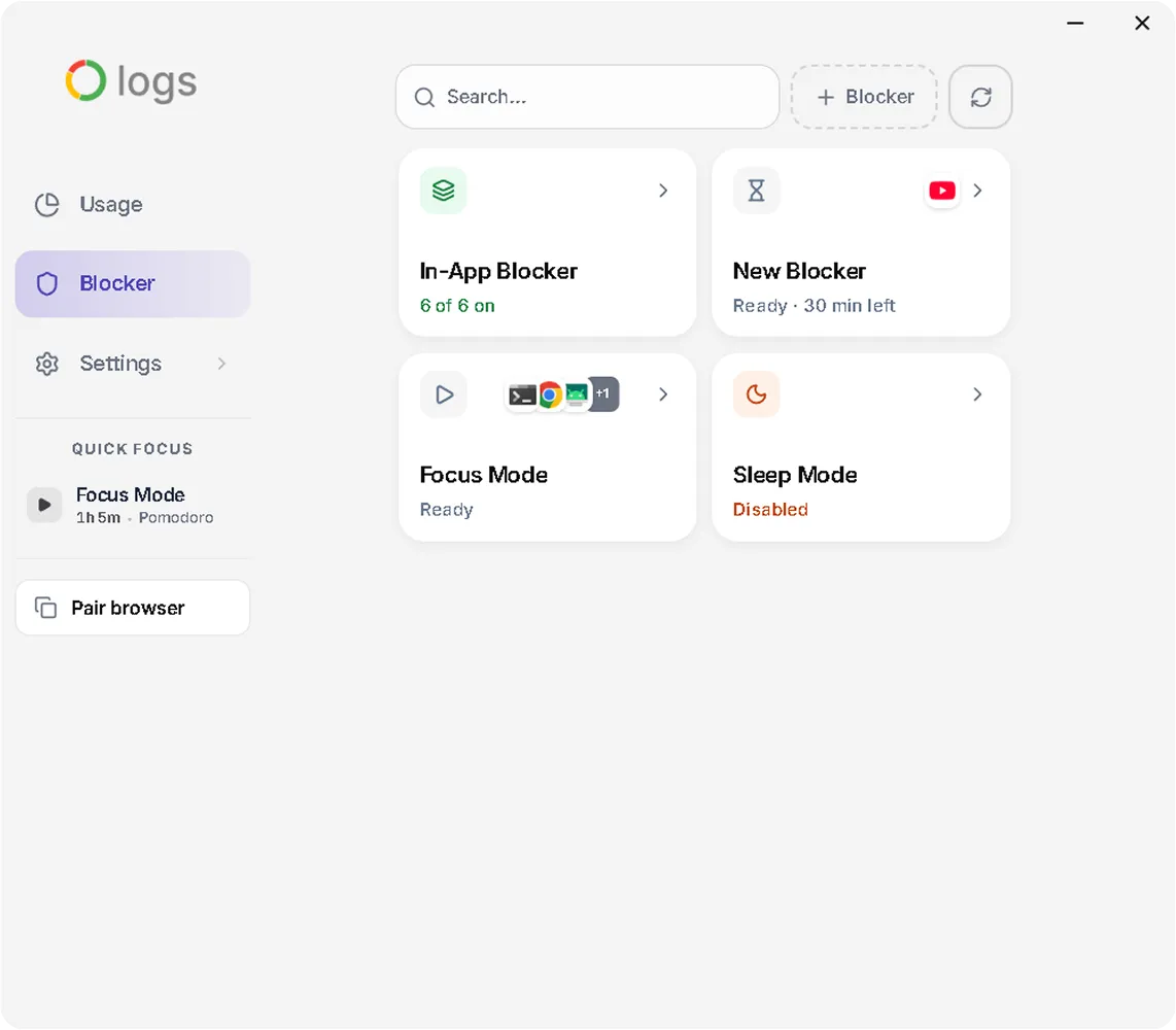 Logs on Windows: blockers, focus mode and sleep mode